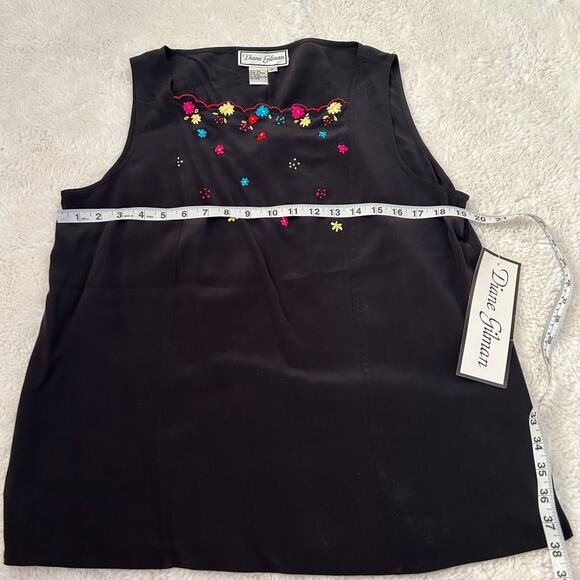 NWT Diane Gilman Silk Floral Embroidered Top in Black Size M Y2k/Bohemian/Art - Picture 2 of 5